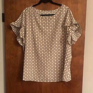 SHEIN Cream and Black Geometric Blouse